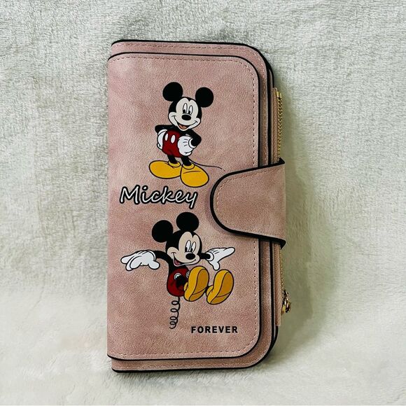 Disney Mickey Mouse Pink Multifunctional Check Book Wallet Zippered Coin - Picture 1 of 8
